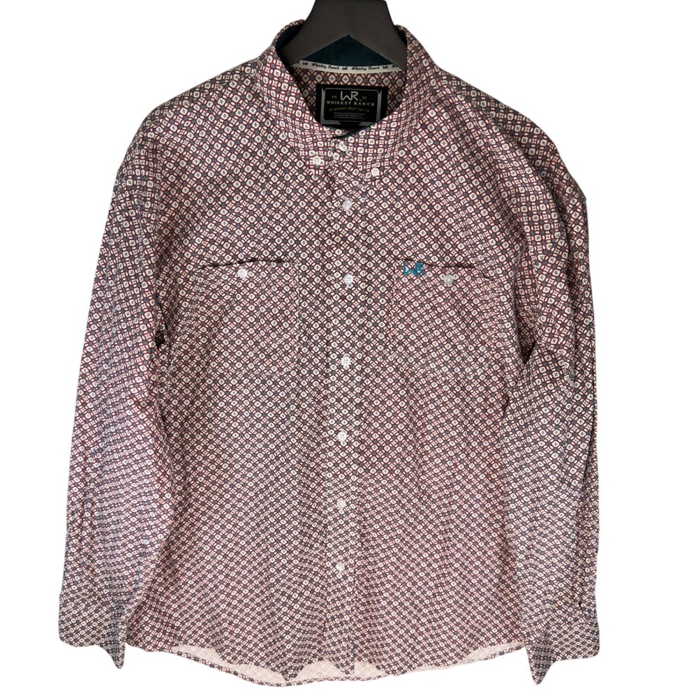Whiskey Ranch Mens XXL Long Sleeve Button Down Shirt Geometric Western Red Blue